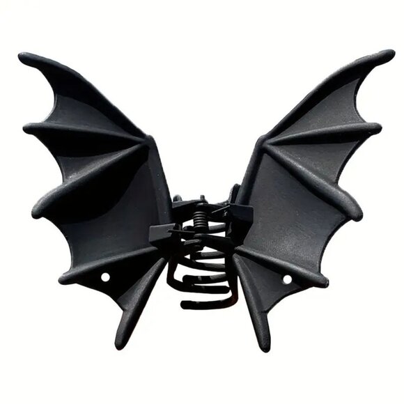 Metal Bat Wings Hair Clip Matte Black Large Approx 4"x 3" Halloween Goth NWOT - Picture 2 of 4
